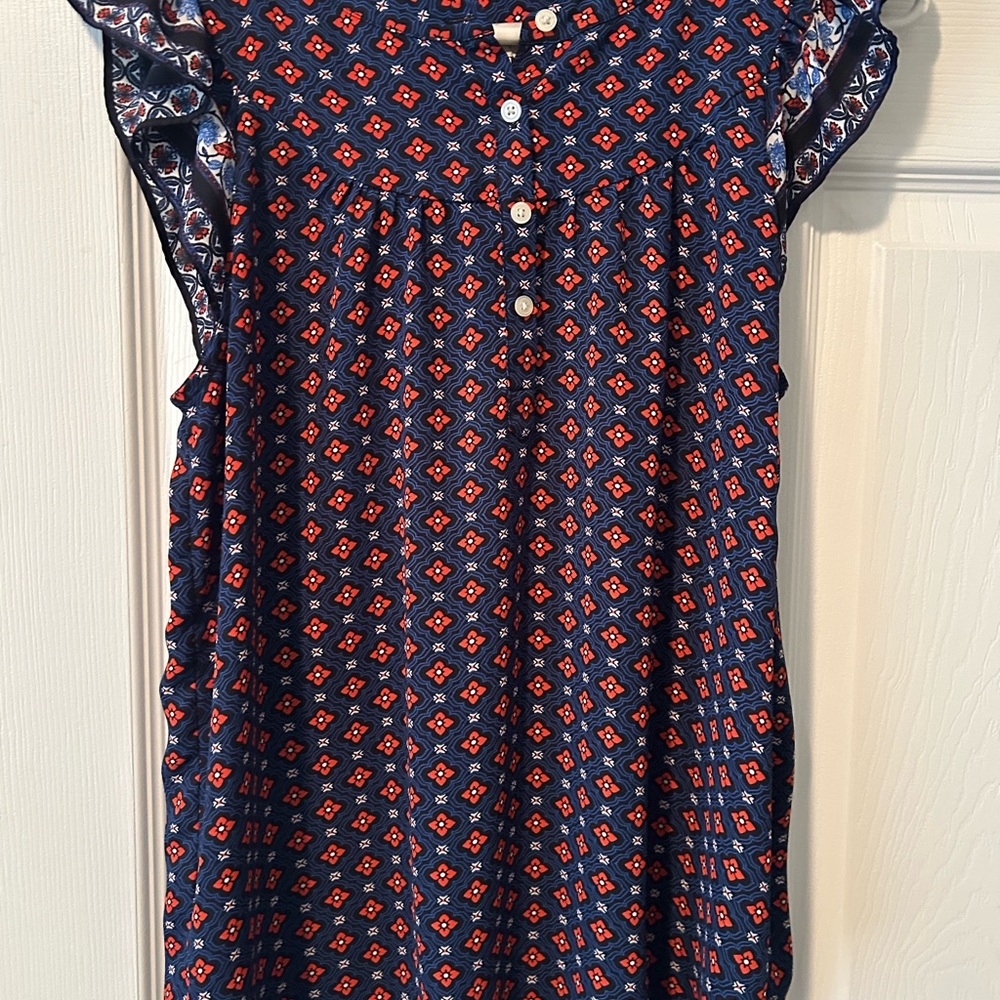 Loft sz small Navy Blue Floral Print Button-Front